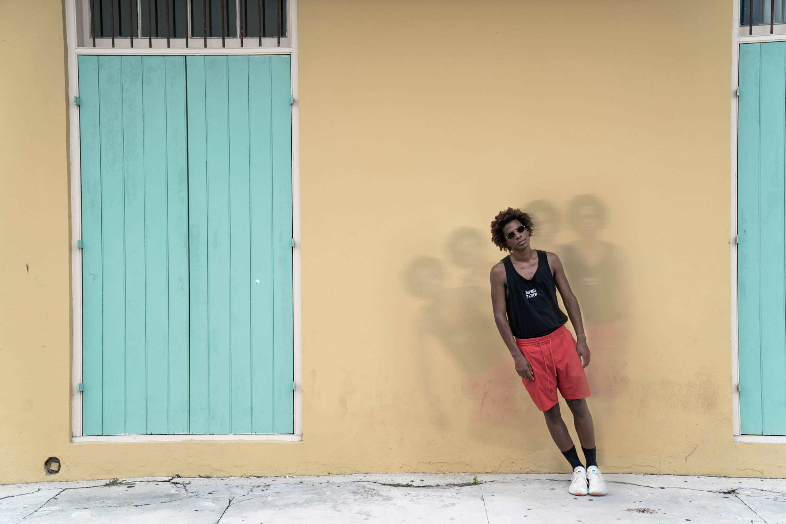 Graphic artwork of dancer falling down in New Orleans French Quarter