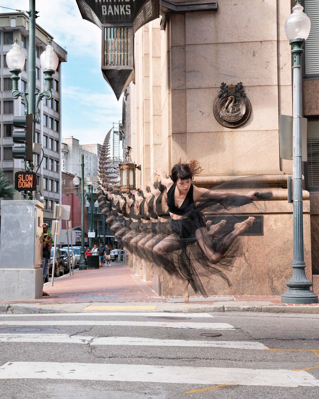 Graphic artwork of woman dancing in downtown New Orleans