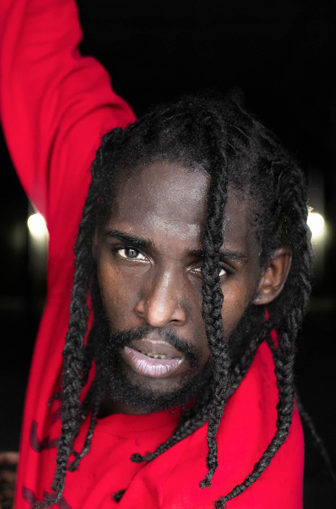 Facial expression of a male dancer modeling and posting for a dance photoshoot in New Orleans
